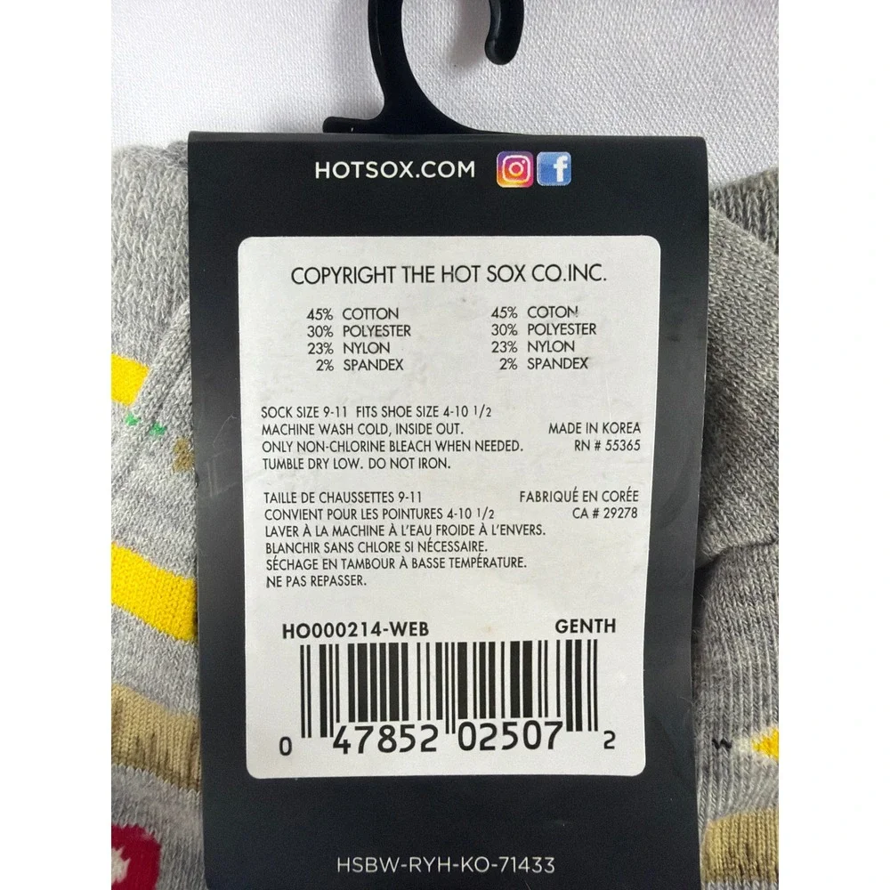 Hot Sox Back to School Novelty Crew Socks Womens 9-11 Gray Apple Pencil Teacher